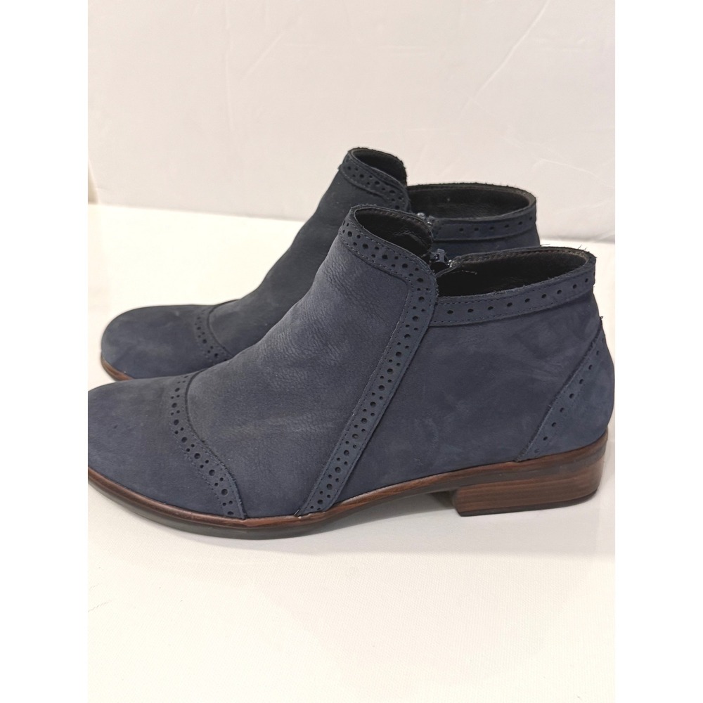 Naot Nefasi Women Blue Leather Brogue Wingtip Ankle Boots Zipper Size 39